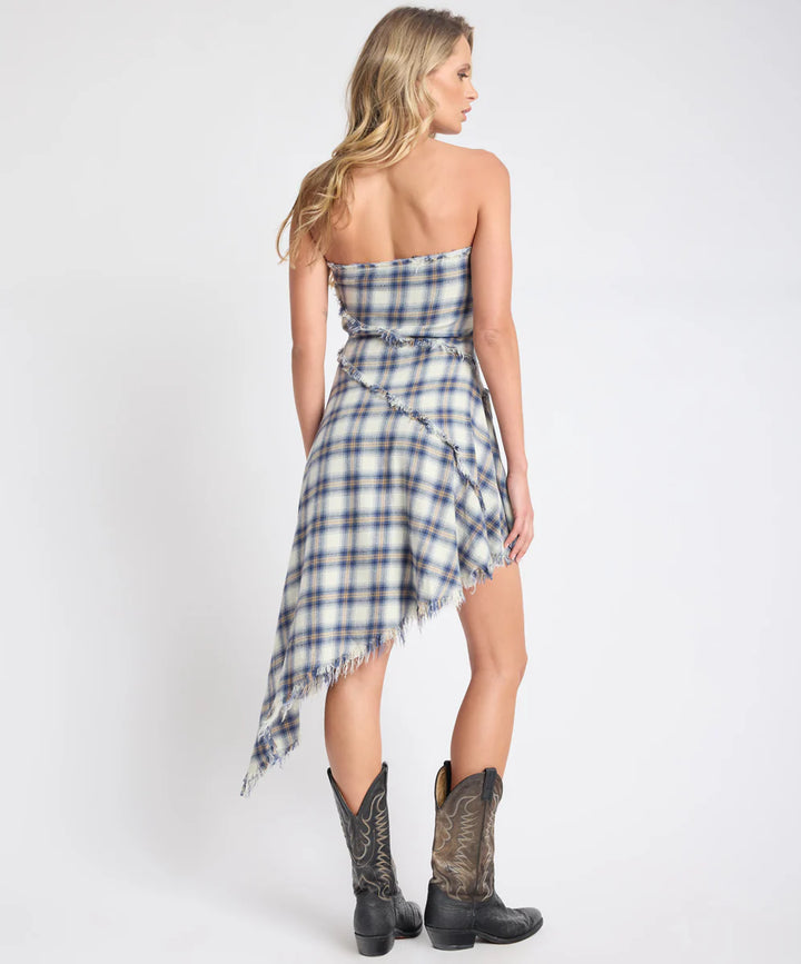 ONE TEASPOON Womens Heart Of Glass Asymmetrical Flannel Mini Dress in Blue & White Check, WOMENS DRESSES, OneTeaspoon, Elwood 101