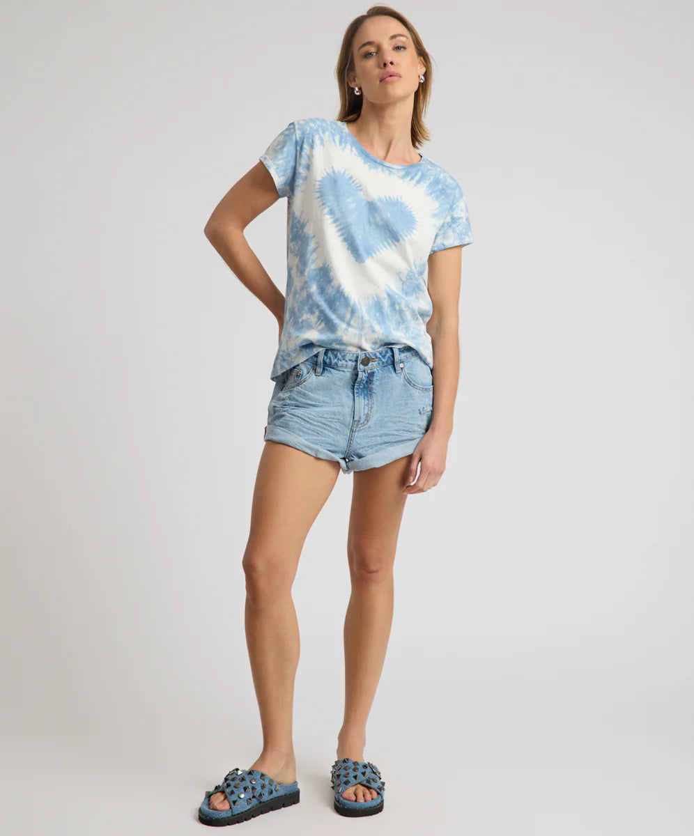 ONE TEASPOON Womens Heart Tie Dye Classic Tee in Faded Blue, WOMENS TEES & TANKS, OneTeaspoon, Elwood 101