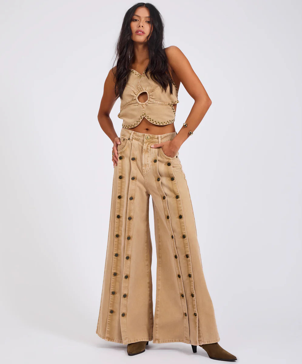 ONE TEASPOON Womens Hollywoods High Waist Wide Leg Denim Jeans in Warm Tan, WOMENS DENIM, OneTeaspoon, Elwood 101