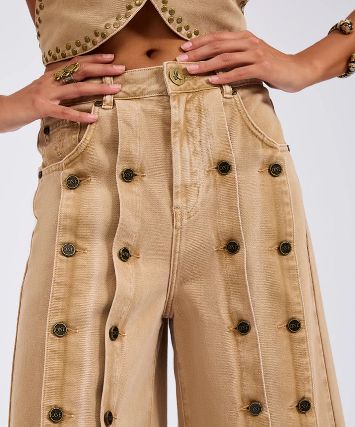 ONE TEASPOON Womens Hollywoods High Waist Wide Leg Denim Jeans in Warm Tan, WOMENS DENIM, OneTeaspoon, Elwood 101