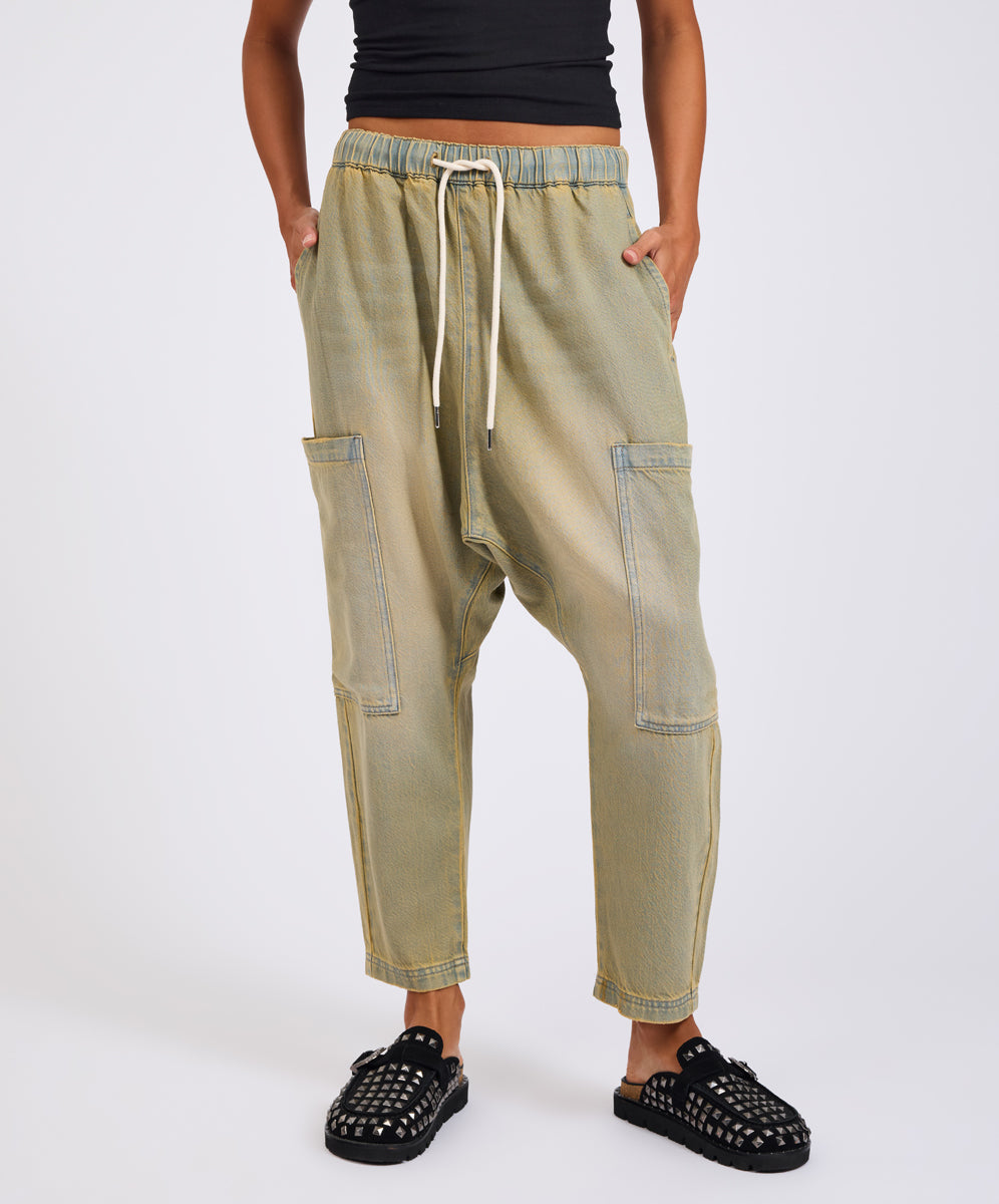 ONE TEASPOON Womens Isla Low Waist Drawstring Harem Denim Jeans in Warm Khaki, WOMENS DENIM, OneTeaspoon, Elwood 101