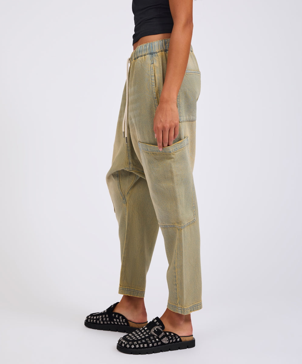 ONE TEASPOON Womens Isla Low Waist Drawstring Harem Denim Jeans in Warm Khaki, WOMENS DENIM, OneTeaspoon, Elwood 101