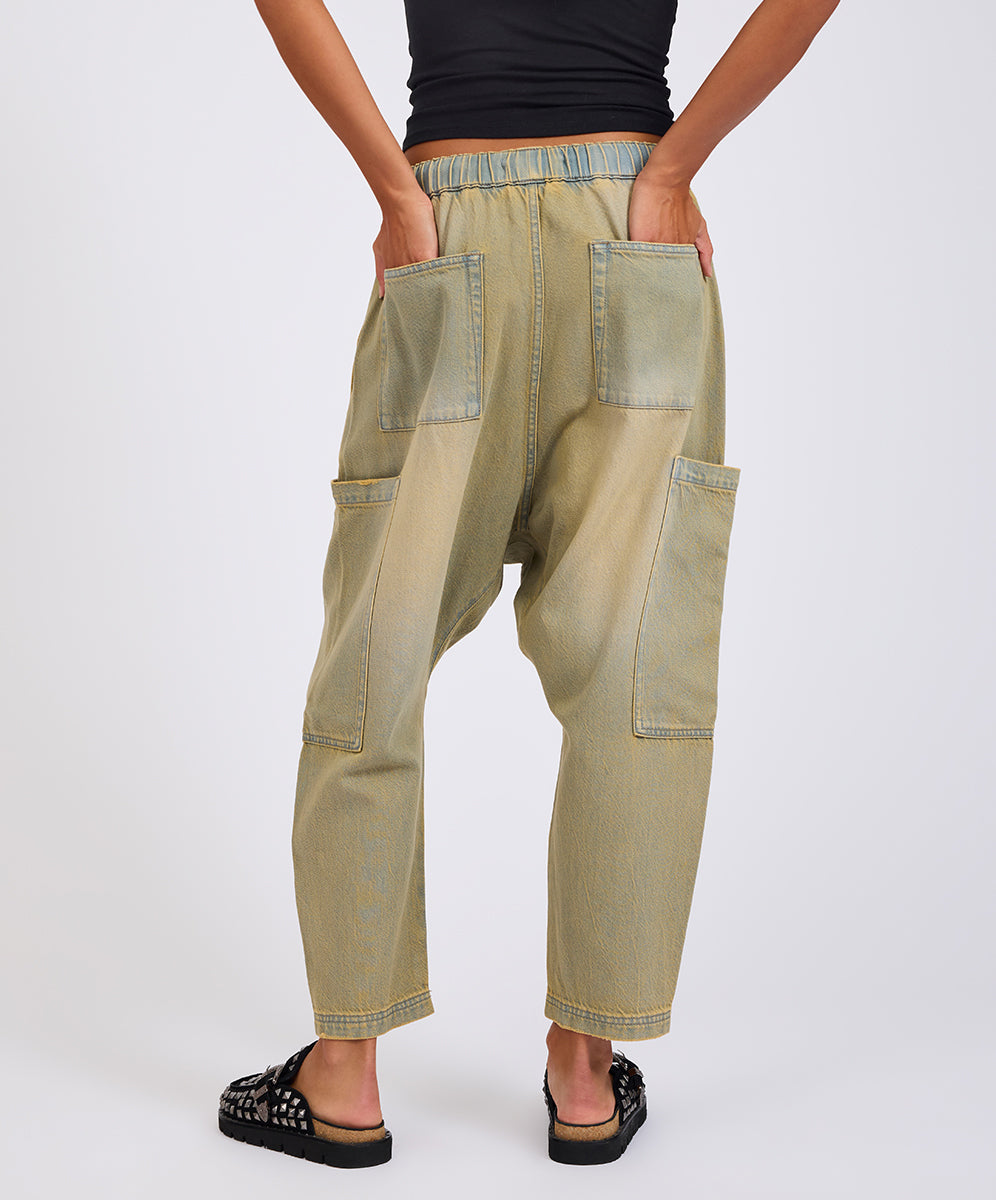 ONE TEASPOON Womens Isla Low Waist Drawstring Harem Denim Jeans in Warm Khaki, WOMENS DENIM, OneTeaspoon, Elwood 101