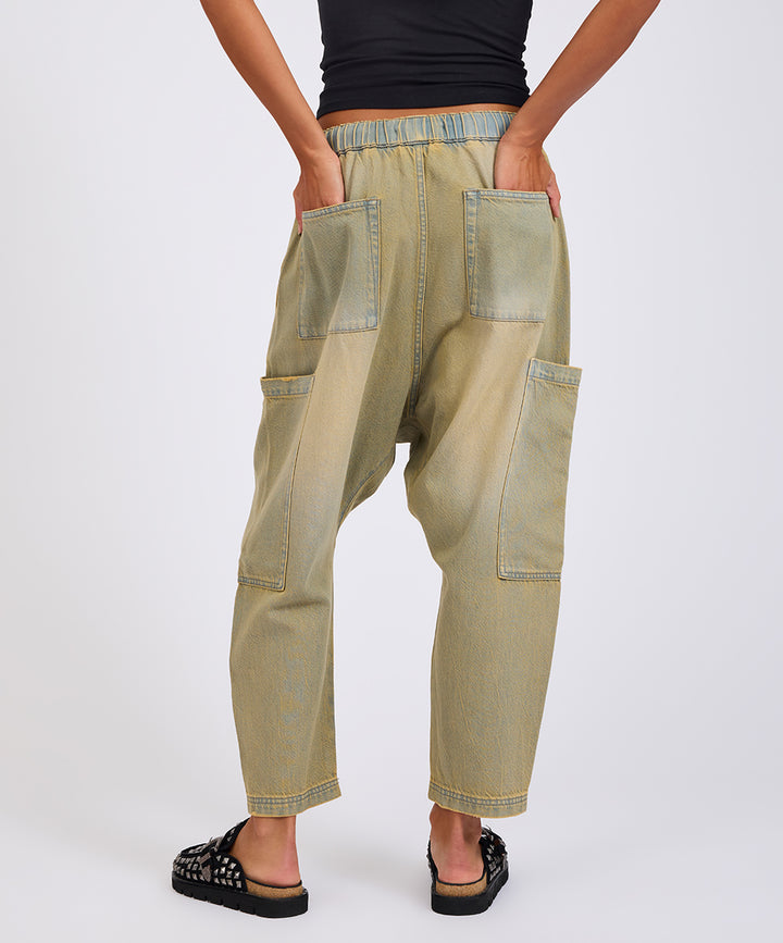 ONE TEASPOON Womens Isla Low Waist Drawstring Harem Denim Jeans in Warm Khaki, WOMENS DENIM, OneTeaspoon, Elwood 101