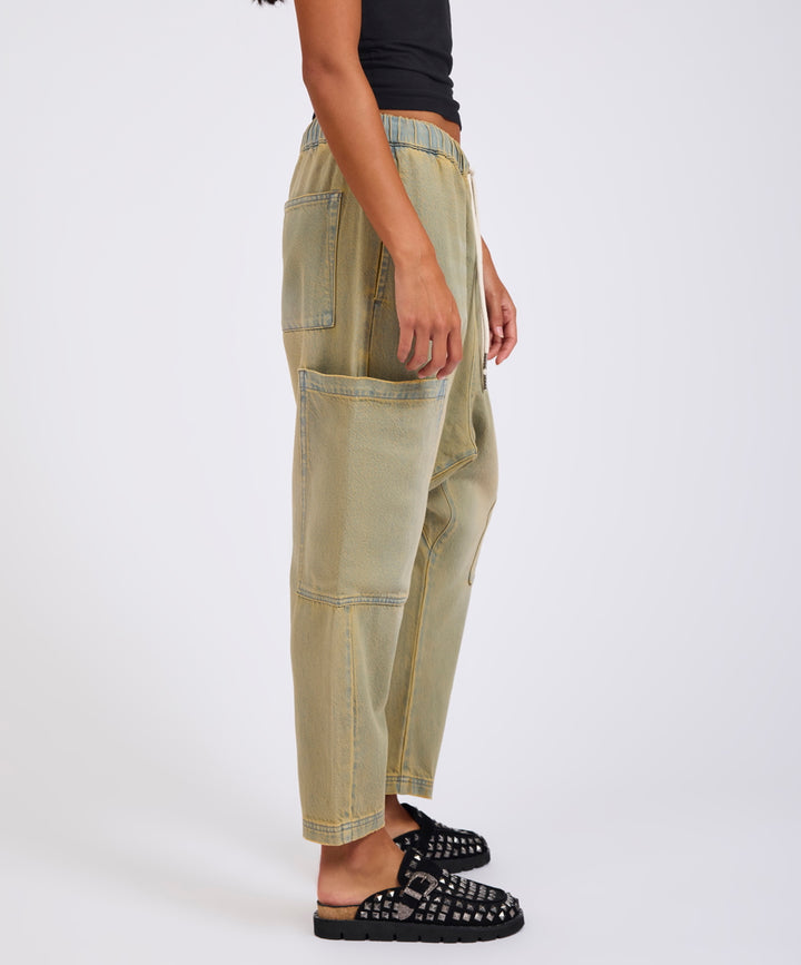 ONE TEASPOON Womens Isla Low Waist Drawstring Harem Denim Jeans in Warm Khaki, WOMENS DENIM, OneTeaspoon, Elwood 101