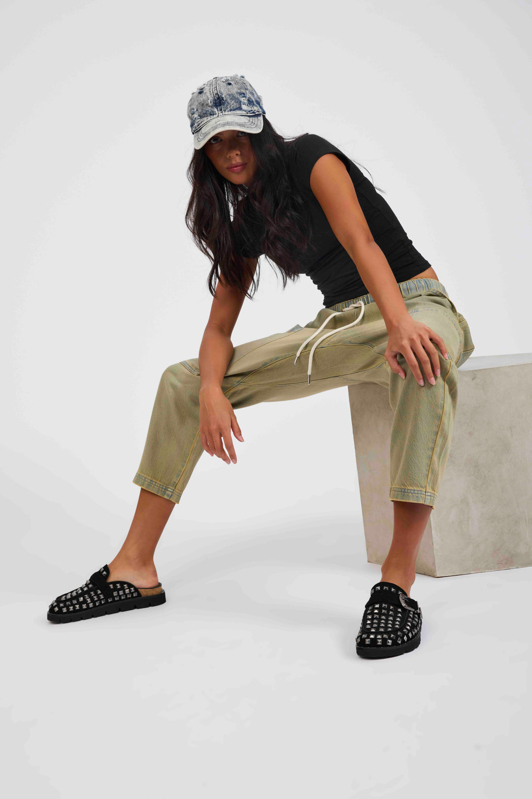 ONE TEASPOON Womens Isla Low Waist Drawstring Harem Denim Jeans in Warm Khaki, WOMENS DENIM, OneTeaspoon, Elwood 101