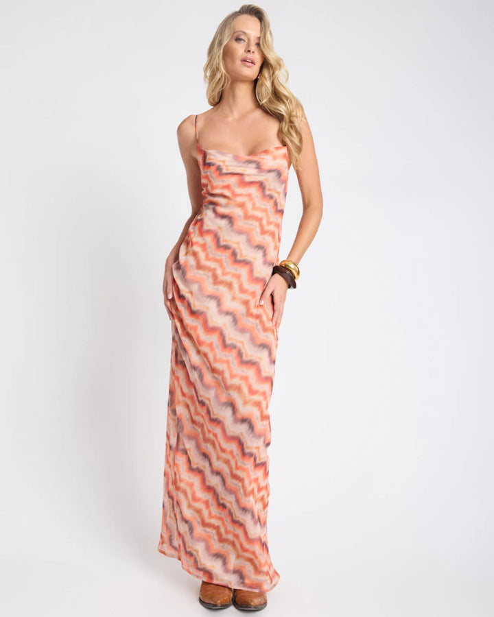 ONE TEASPOON Womens Jagger Sheer Slip Maxi Dress in Sunset Chevron Print, WOMENS DRESSES, OneTeaspoon, Elwood 101