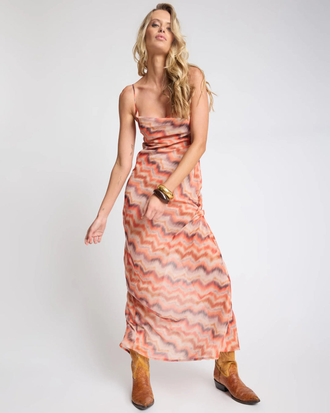 ONE TEASPOON Womens Jagger Sheer Slip Maxi Dress in Sunset Chevron Print, WOMENS DRESSES, OneTeaspoon, Elwood 101