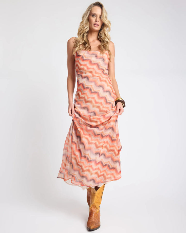 ONE TEASPOON Womens Jagger Sheer Slip Maxi Dress in Sunset Chevron Print, WOMENS DRESSES, OneTeaspoon, Elwood 101