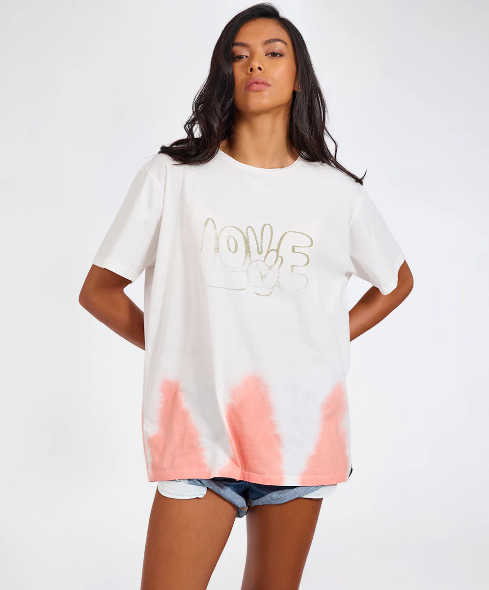 ONE TEASPOON Womens Love Dip Dye Boyfriend Tee in White