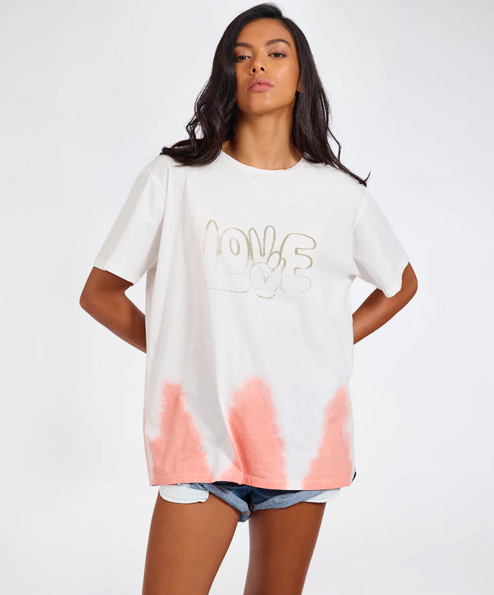 ONE TEASPOON Womens Love Dip Dye Boyfriend Tee in White