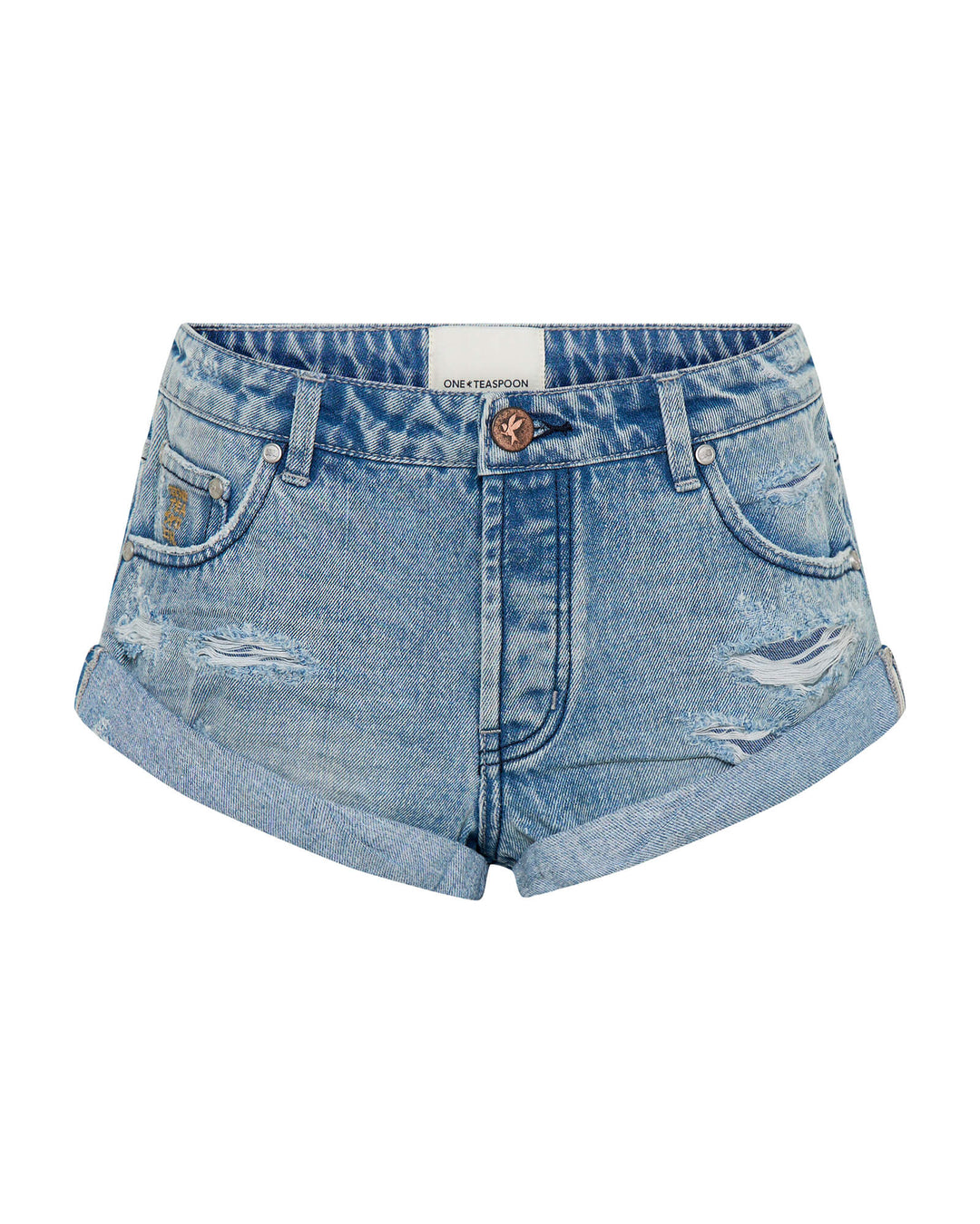 ONE TEASPOON Womens Messed Up Bandits Low Waist Denim Shorts in Salty Dog Blue