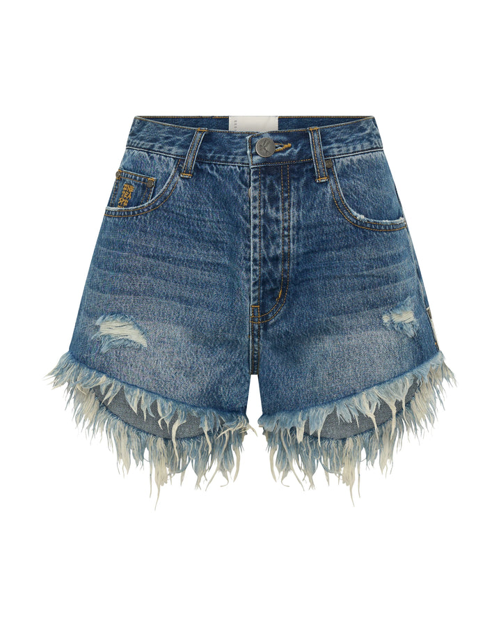 ONE TEASPOON Womens Outlaws Mid Waist Mid Length Denim Shorts in Blue Love