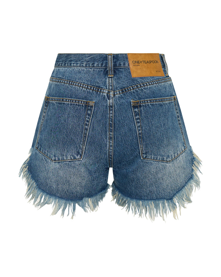 ONE TEASPOON Womens Outlaws Mid Waist Mid Length Denim Shorts in Blue Love