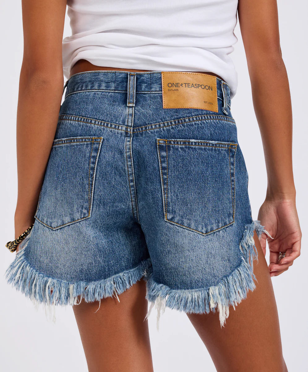 ONE TEASPOON Womens Outlaws Mid Waist Mid Length Denim Shorts in Blue Love
