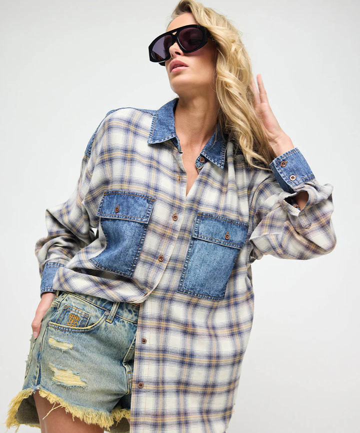ONE TEASPOON Womens Oversized Flannel Shirt in Blue & White Check, WOMENS TOPS & SHIRTS, OneTeaspoon, Elwood 101