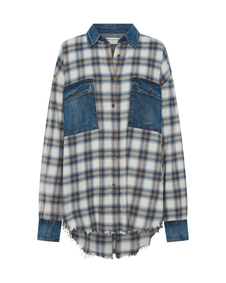ONE TEASPOON Womens Oversized Flannel Shirt in Blue & White Check, WOMENS TOPS & SHIRTS, OneTeaspoon, Elwood 101