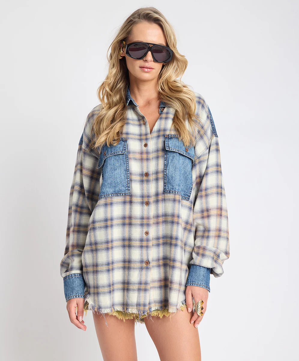 ONE TEASPOON Womens Oversized Flannel Shirt in Blue & White Check, WOMENS TOPS & SHIRTS, OneTeaspoon, Elwood 101