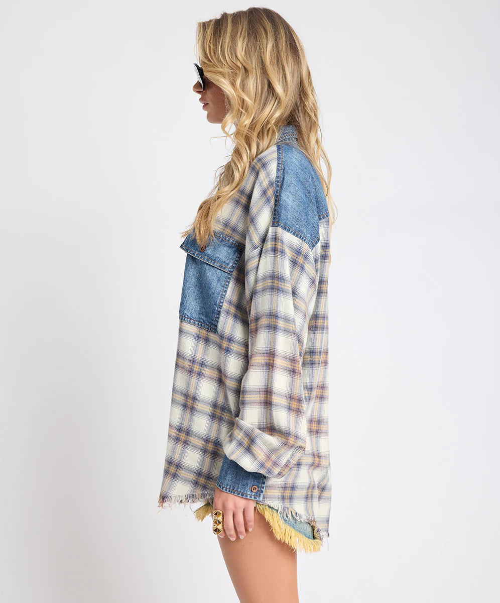 ONE TEASPOON Womens Oversized Flannel Shirt in Blue & White Check, WOMENS TOPS & SHIRTS, OneTeaspoon, Elwood 101