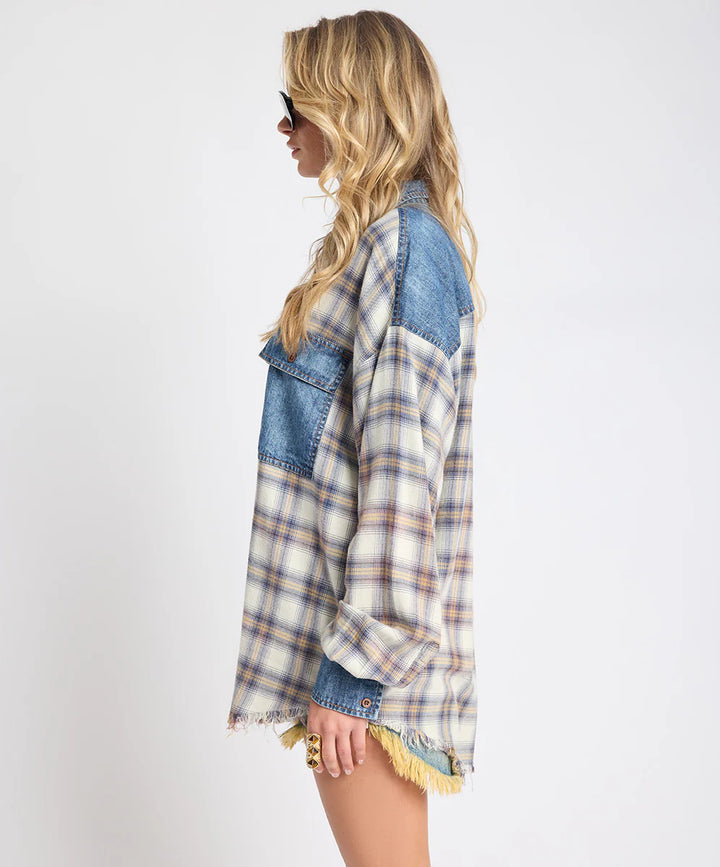 ONE TEASPOON Womens Oversized Flannel Shirt in Blue & White Check, WOMENS TOPS & SHIRTS, OneTeaspoon, Elwood 101