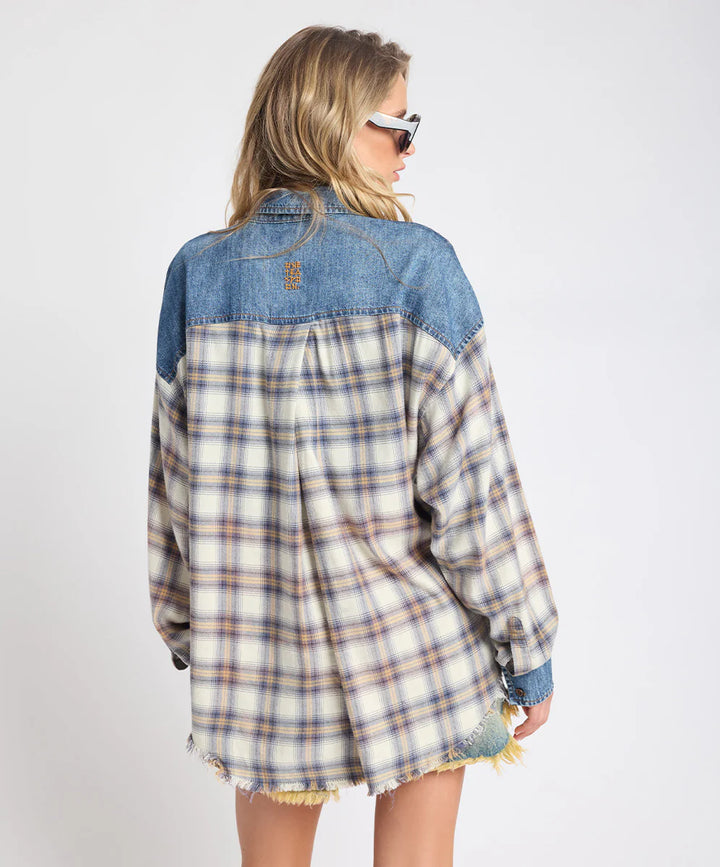ONE TEASPOON Womens Oversized Flannel Shirt in Blue & White Check, WOMENS TOPS & SHIRTS, OneTeaspoon, Elwood 101