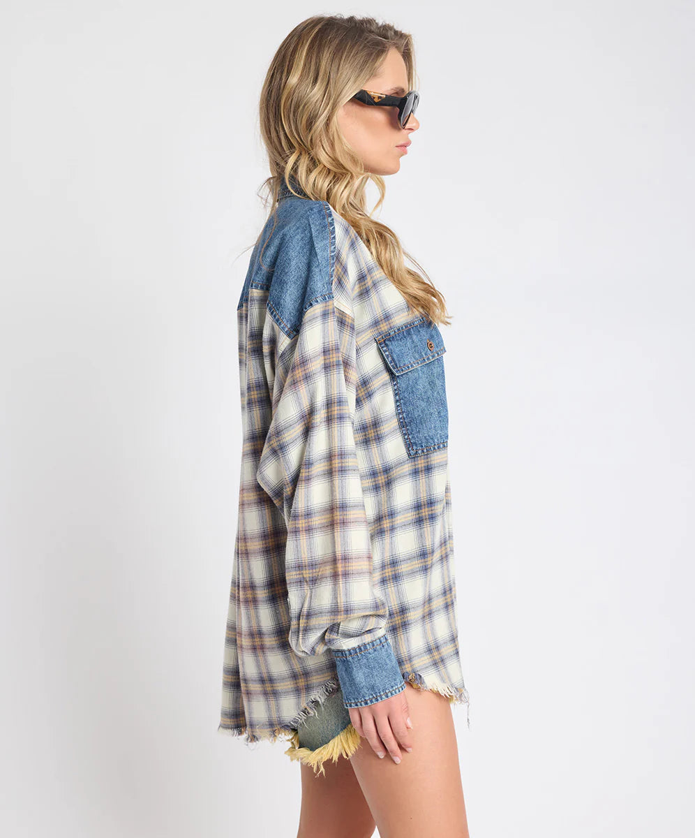 ONE TEASPOON Womens Oversized Flannel Shirt in Blue & White Check, WOMENS TOPS & SHIRTS, OneTeaspoon, Elwood 101