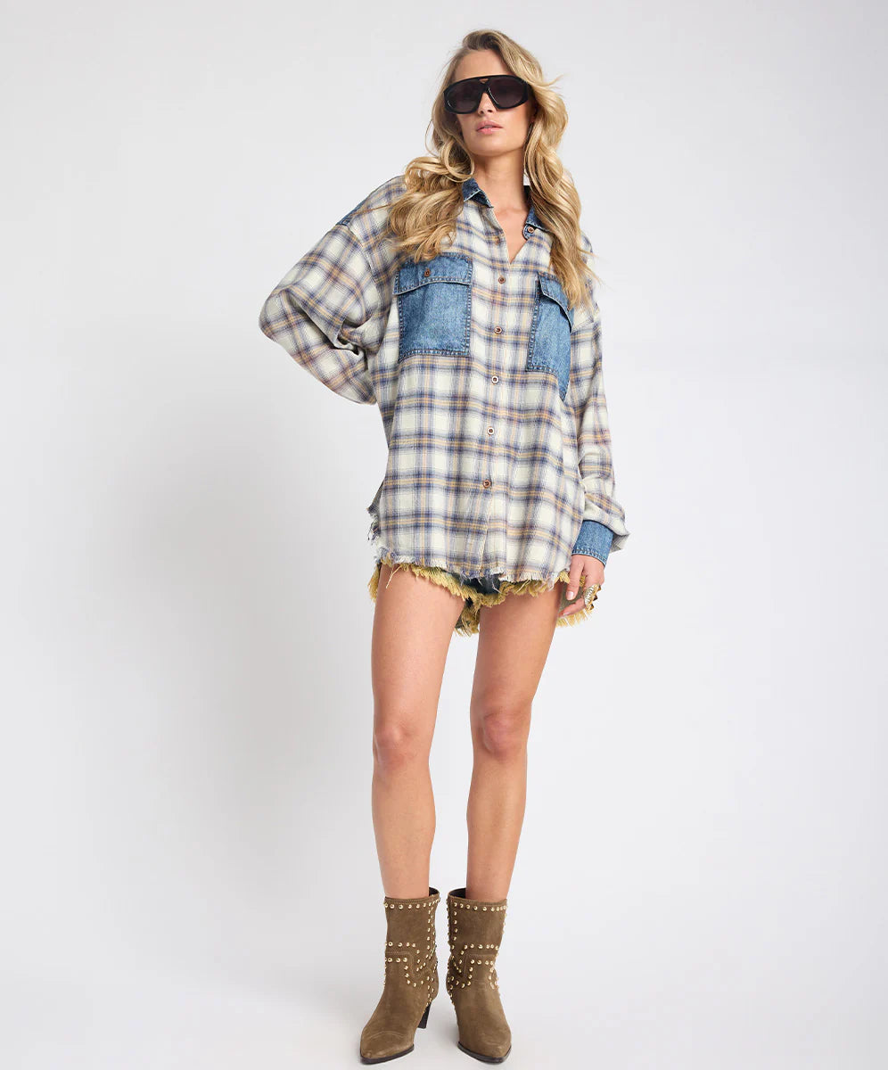 ONE TEASPOON Womens Oversized Flannel Shirt in Blue & White Check, WOMENS TOPS & SHIRTS, OneTeaspoon, Elwood 101