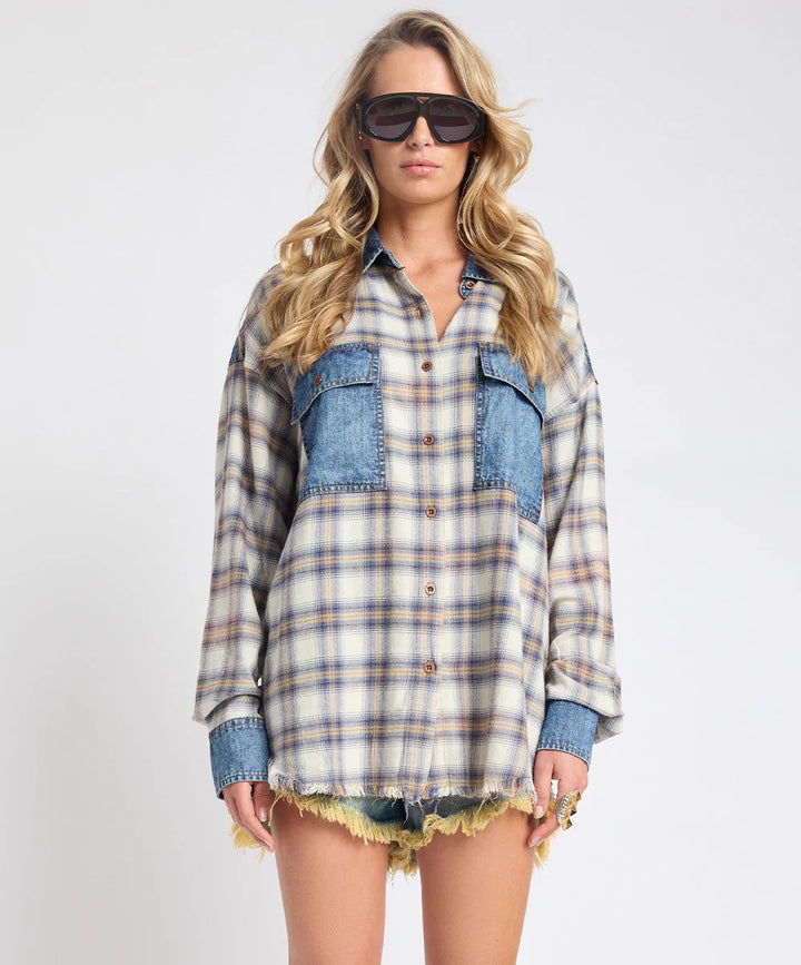 ONE TEASPOON Womens Oversized Flannel Shirt in Blue & White Check, WOMENS TOPS & SHIRTS, OneTeaspoon, Elwood 101
