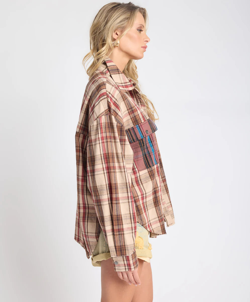 ONE TEASPOON Womens Prairie Check Daria Shirt in Sand Check, WOMENS TOPS & SHIRTS, OneTeaspoon, Elwood 101