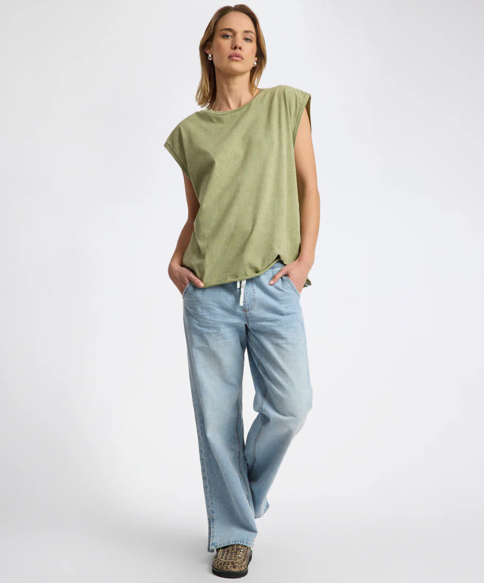 ONE TEASPOON Womens Roadhouse Mid Waist Drawstring Wide Leg Denim Jean in Riviera Blue, WOMENS DENIM, OneTeaspoon, Elwood 101