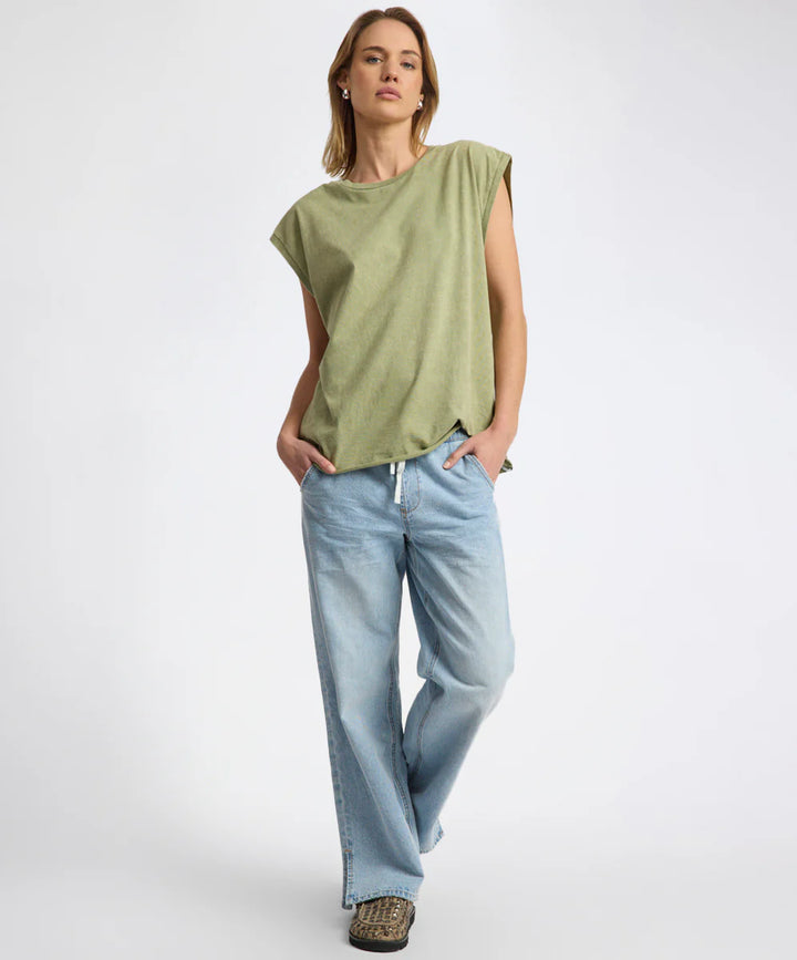 ONE TEASPOON Womens Roadhouse Mid Waist Drawstring Wide Leg Denim Jean in Riviera Blue, WOMENS DENIM, OneTeaspoon, Elwood 101