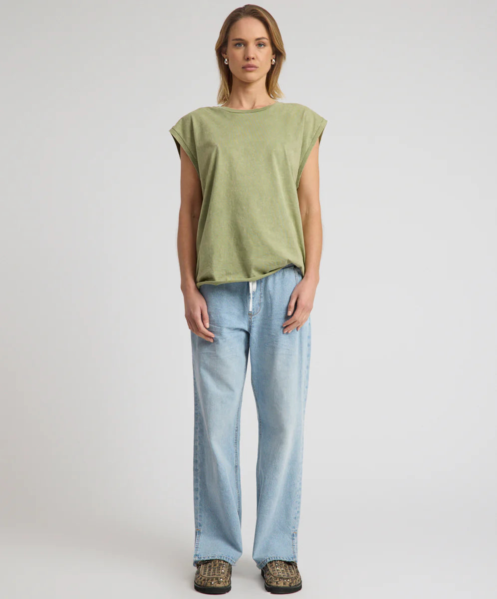 ONE TEASPOON Womens Roadhouse Mid Waist Drawstring Wide Leg Denim Jean in Riviera Blue, WOMENS DENIM, OneTeaspoon, Elwood 101