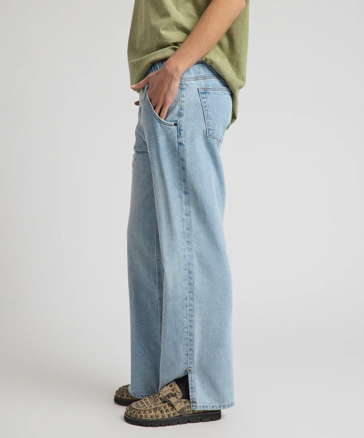 ONE TEASPOON Womens Roadhouse Mid Waist Drawstring Wide Leg Denim Jean in Riviera Blue, WOMENS DENIM, OneTeaspoon, Elwood 101