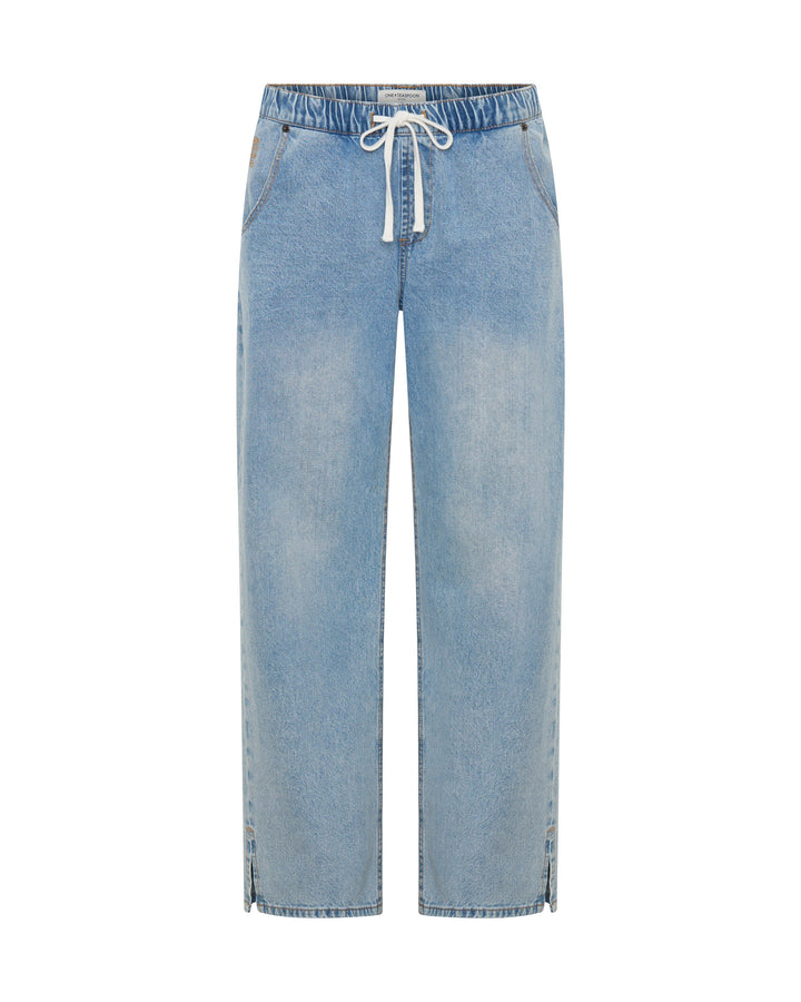 ONE TEASPOON Womens Roadhouse Mid Waist Drawstring Wide Leg Denim Jean in Riviera Blue, WOMENS DENIM, OneTeaspoon, Elwood 101