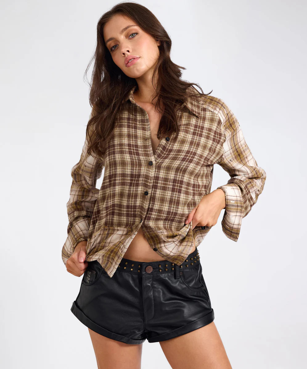 ONE TEASPOON Womens Rodeo Rust Patchwork Flannel Shirt in Brown, WOMENS TOPS & SHIRTS, OneTeaspoon, Elwood 101
