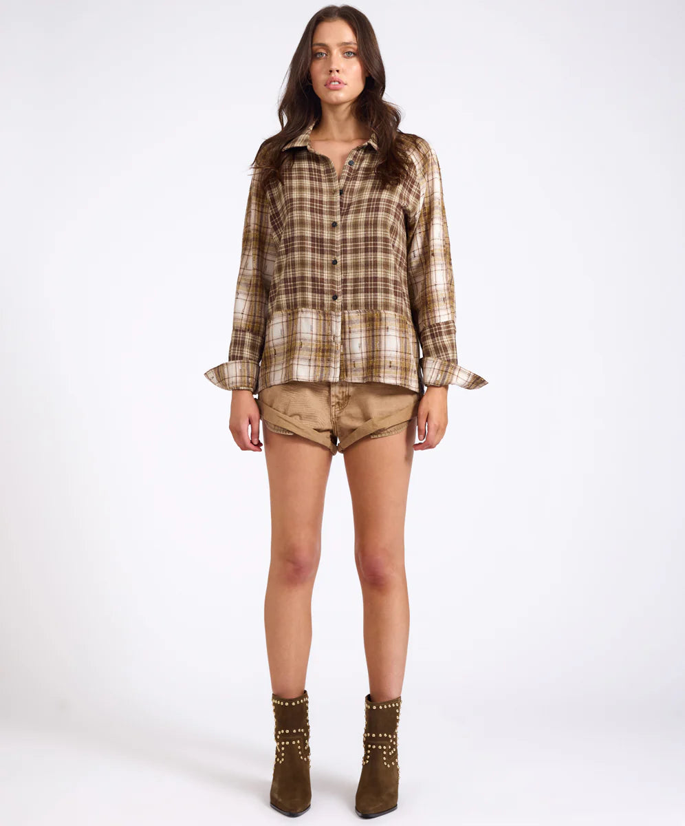ONE TEASPOON Womens Rodeo Rust Patchwork Flannel Shirt in Brown, WOMENS TOPS & SHIRTS, OneTeaspoon, Elwood 101