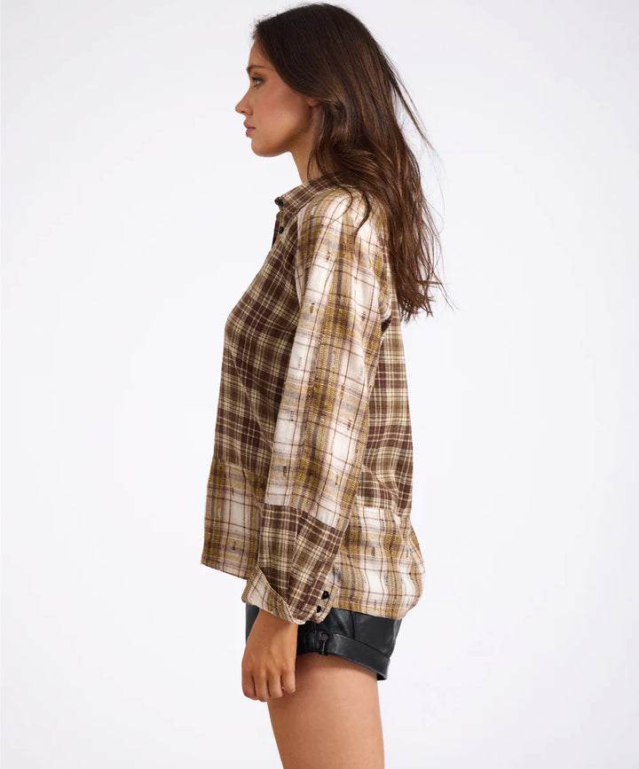 ONE TEASPOON Womens Rodeo Rust Patchwork Flannel Shirt in Brown, WOMENS TOPS & SHIRTS, OneTeaspoon, Elwood 101