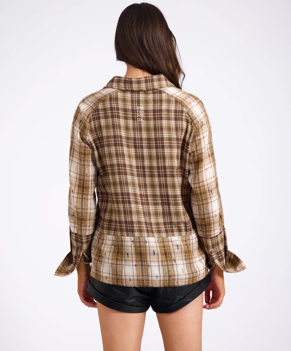 ONE TEASPOON Womens Rodeo Rust Patchwork Flannel Shirt in Brown, WOMENS TOPS & SHIRTS, OneTeaspoon, Elwood 101