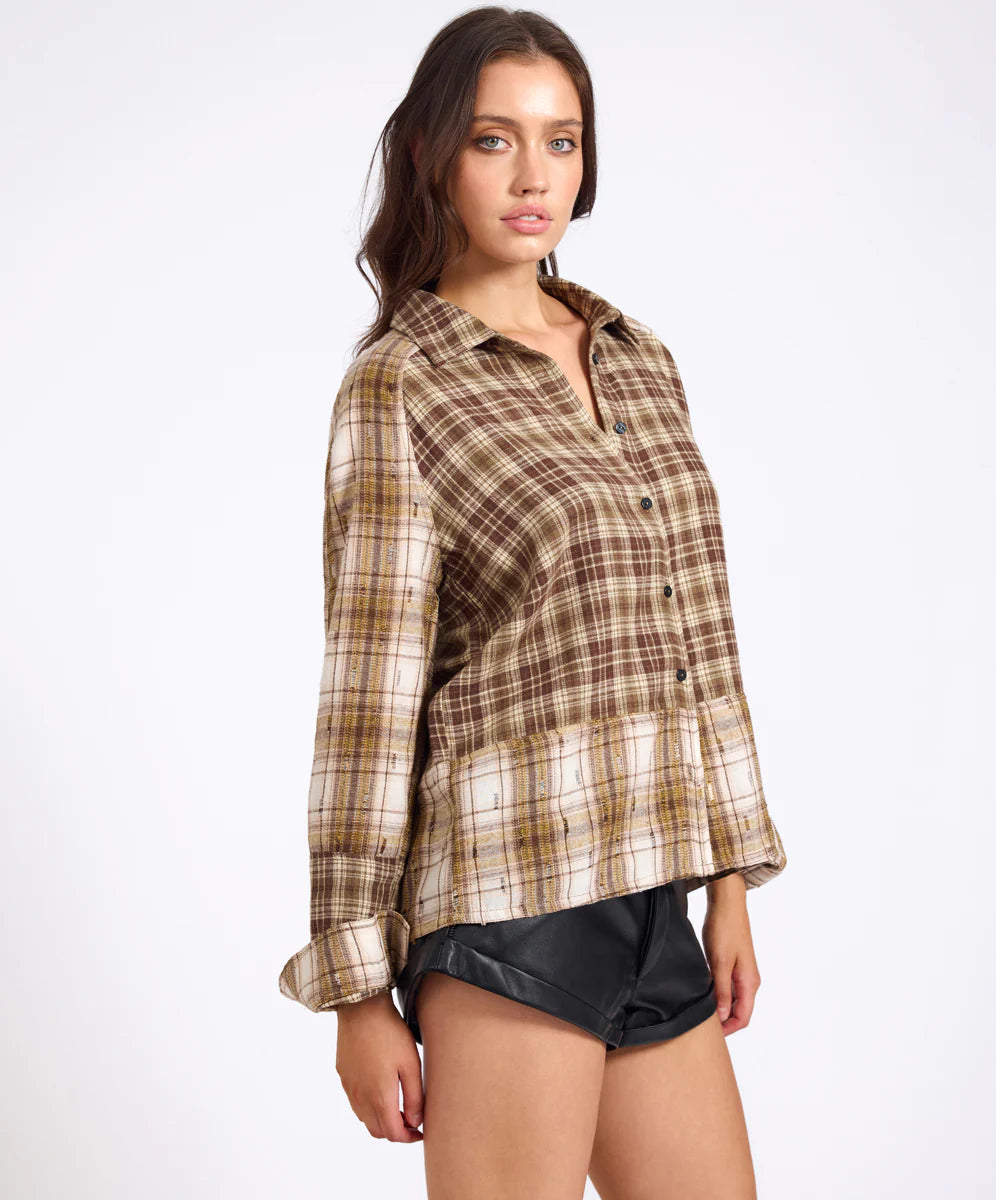 ONE TEASPOON Womens Rodeo Rust Patchwork Flannel Shirt in Brown, WOMENS TOPS & SHIRTS, OneTeaspoon, Elwood 101