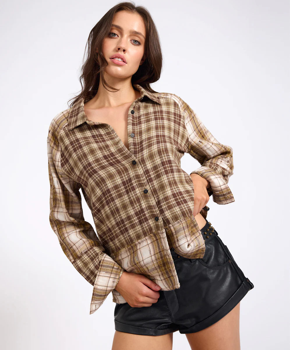 ONE TEASPOON Womens Rodeo Rust Patchwork Flannel Shirt in Brown, WOMENS TOPS & SHIRTS, OneTeaspoon, Elwood 101