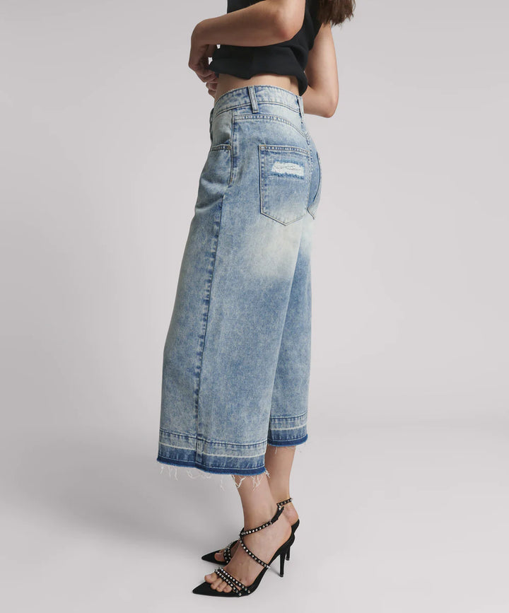 ONE TEASPOON Womens Sunset Blue 720's Mid Waist Long Length Denim Shorts - Sunset Blue, WOMENS SHORTS, OneTeaspoon, Elwood 101