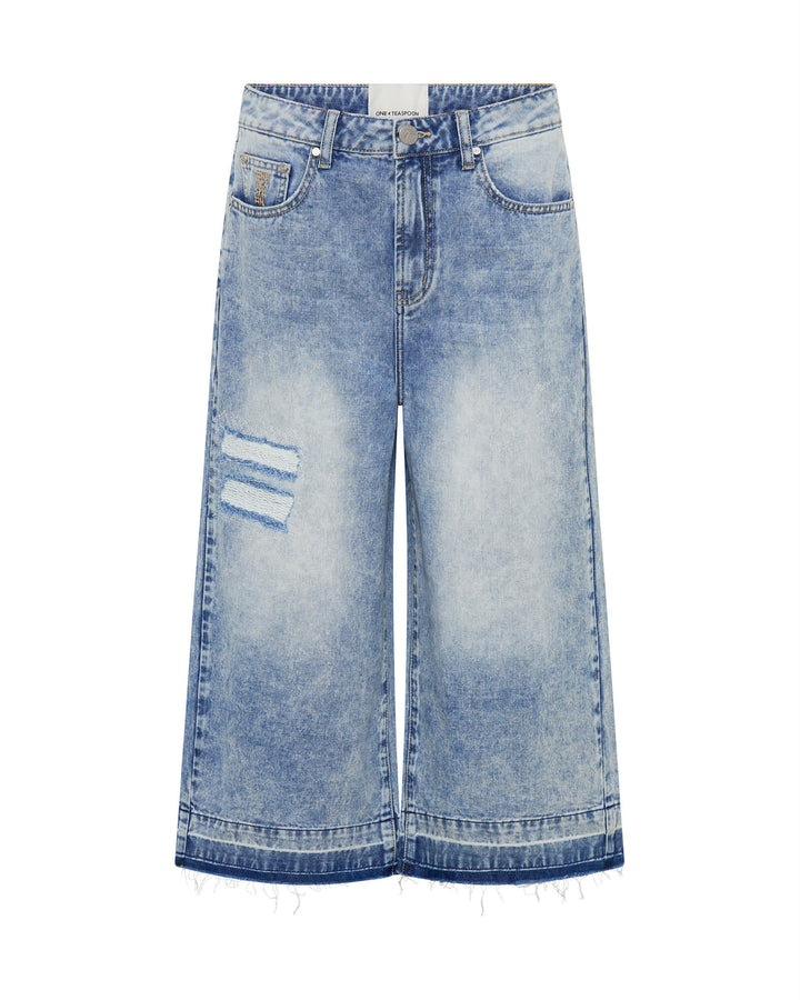 ONE TEASPOON Womens Sunset Blue 720's Mid Waist Long Length Denim Shorts - Sunset Blue, WOMENS SHORTS, OneTeaspoon, Elwood 101