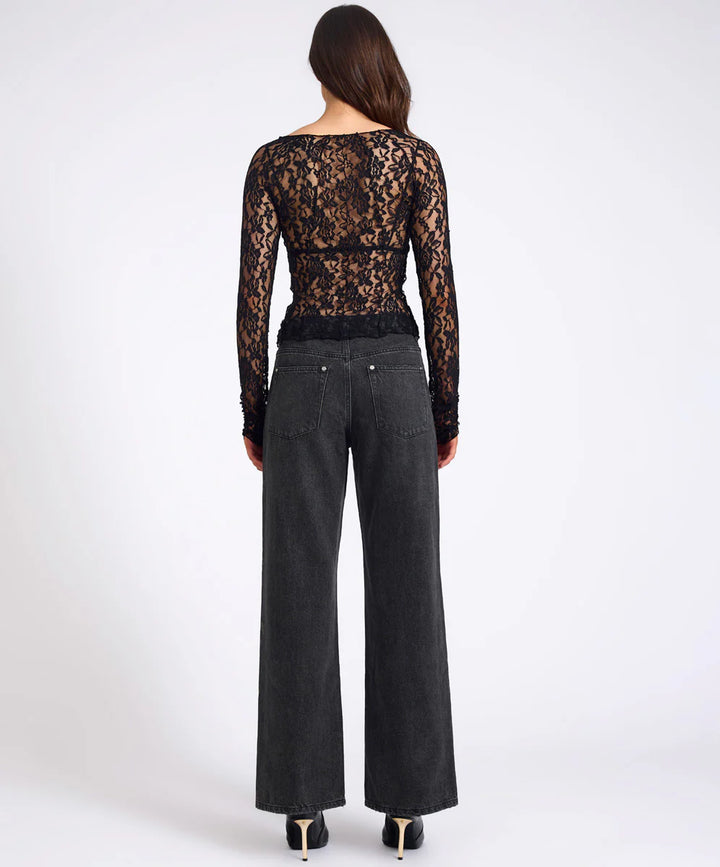 ONE TEASPOON Womens Wednesday Lace Long Sleeve Top in Black