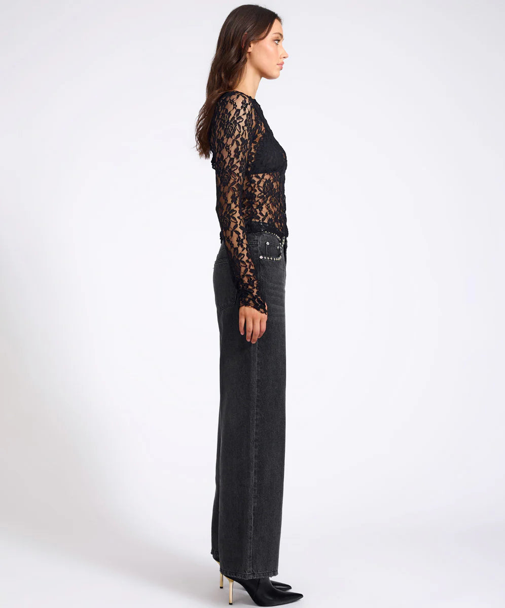 ONE TEASPOON Womens Wednesday Lace Long Sleeve Top in Black