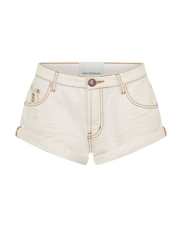 ONE TEASPOON Womens White Beauty 2027 Low Waist Denim Shorts, WOMENS SHORTS, OneTeaspoon, Elwood 101