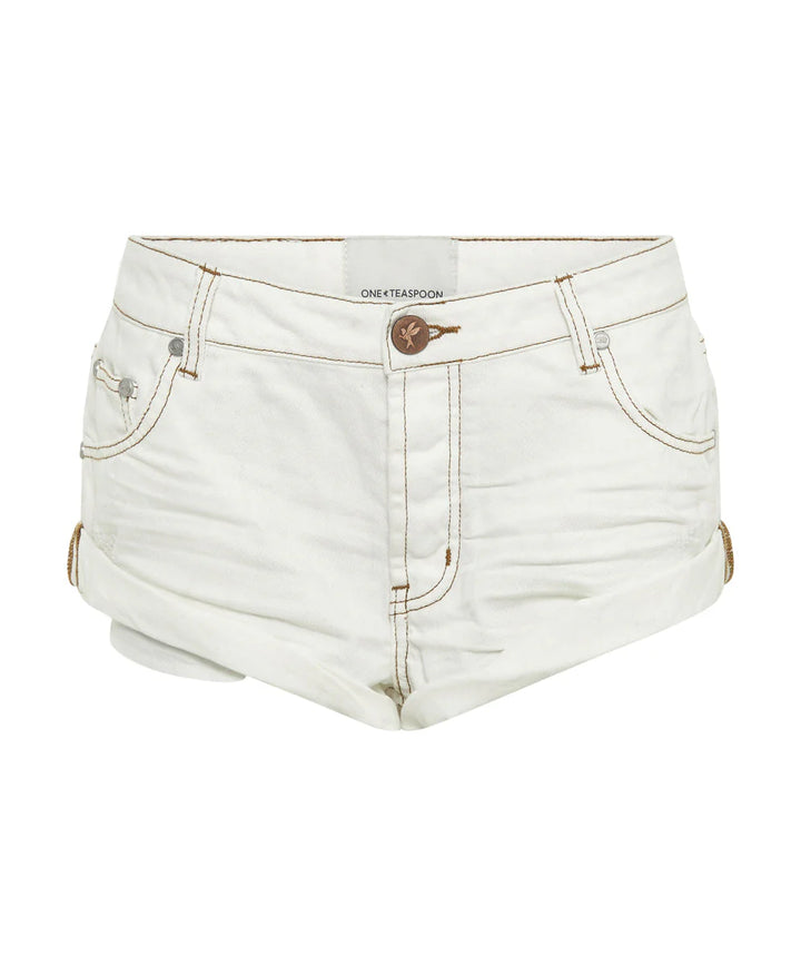 ONE TEASPOON Womens White Beauty Bandits Low Waist Denim Short - White Beauty, WOMENS SHORTS, OneTeaspoon, Elwood 101
