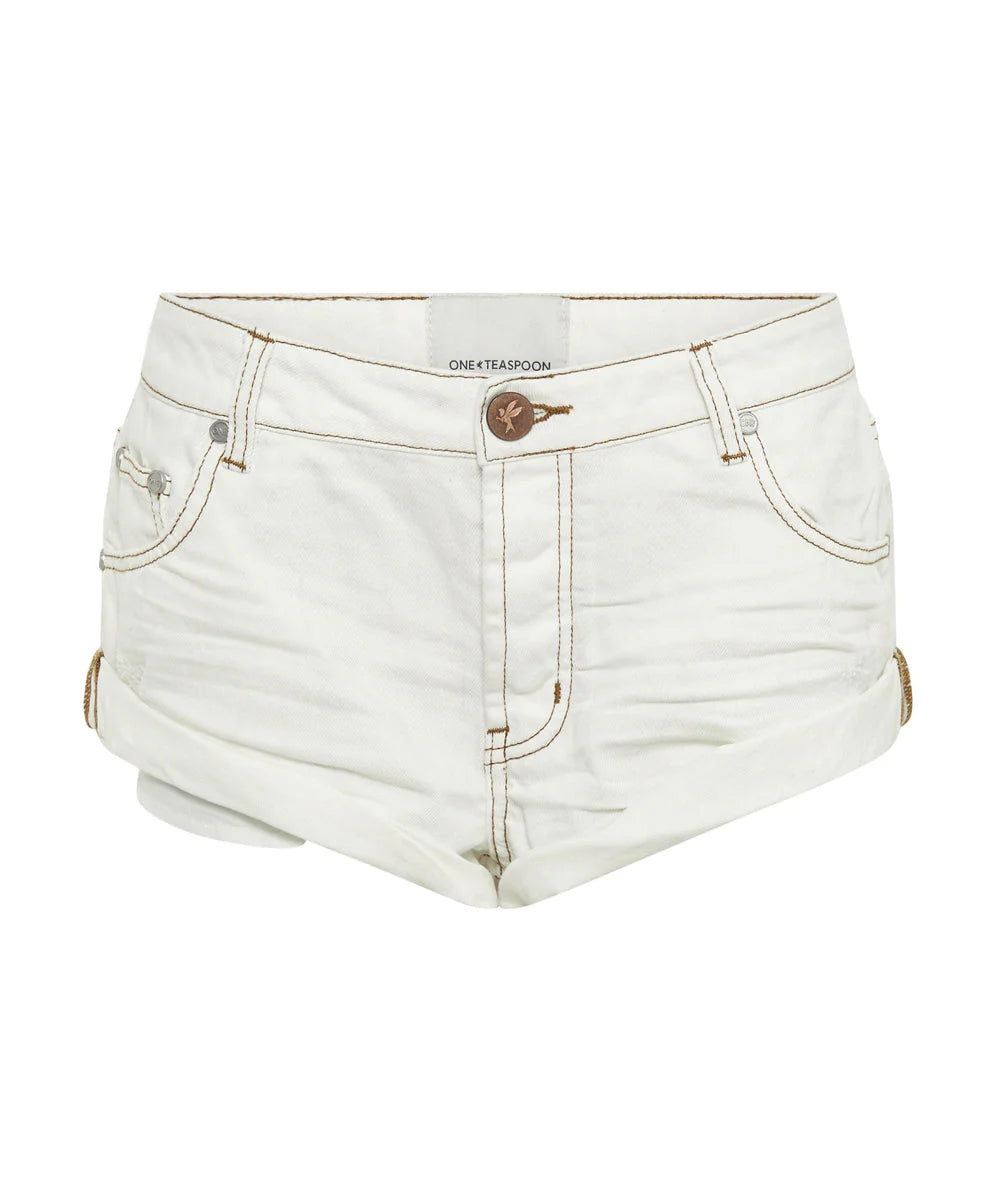 ONE TEASPOON Womens White Beauty Bandits Low Waist Denim Short White Beauty Elwood 101