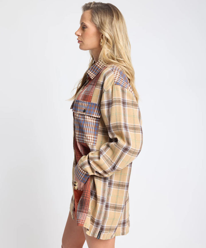ONE TEASPOON Womens Essential Patchwork Flannel Shirt in Natural