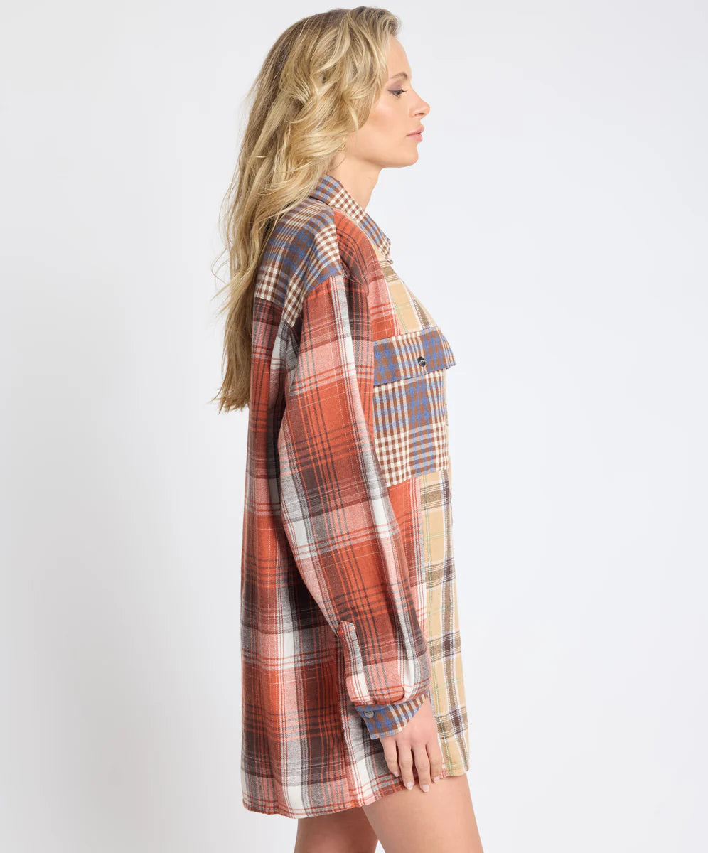 ONE TEASPOON Womens Essential Patchwork Flannel Shirt in Natural