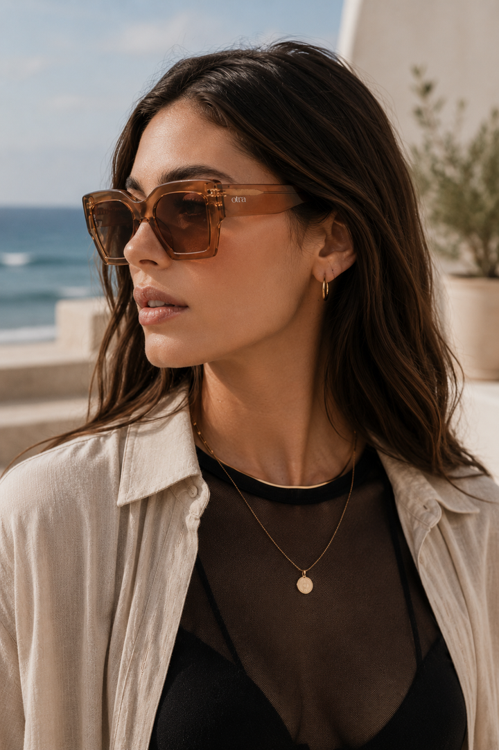 OTRA EYEWEAR Pipa Sunglasses- Transparent Gold/ Brown, SUNGLASSES UNISEX, OTRA EYEWEAR, Elwood 101
